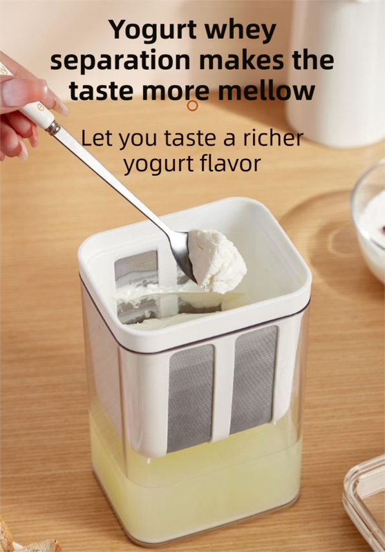 White Premium Greek Yogurt Strainer with Removable 304 Stainless Steel Fine Mesh & Transparent Airtight Storage Container - Image 3