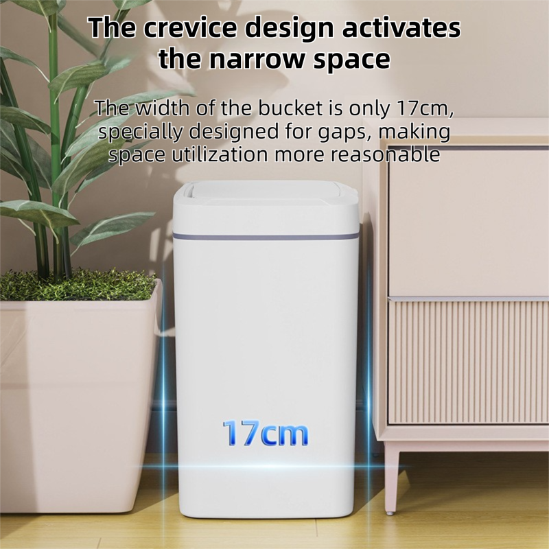 White Intelligent Dual-Sensor Trash Can (Hand-Wave & Knee-Bend) - Slim-Fit Touchless Battery-Powered Bin for Bathroom & Kitchen - Image 6