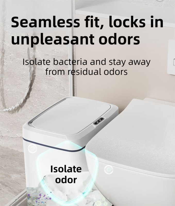 White Intelligent Dual-Sensor Trash Can (Hand-Wave & Knee-Bend) - Slim-Fit Touchless Battery-Powered Bin for Bathroom & Kitchen - Image 7