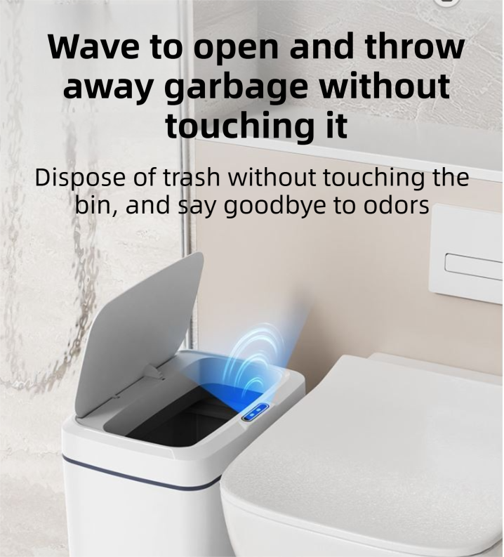 White Intelligent Dual-Sensor Trash Can (Hand-Wave & Knee-Bend) - Slim-Fit Touchless Rechargeable Bin for Bathroom & Kitchen - Image 3