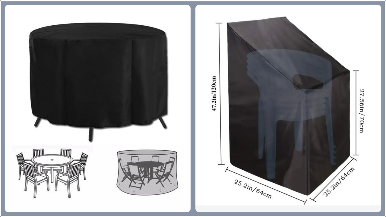 Heavy Duty Oxford Outdoor Furniture Protector Set - Waterproof & Dustproof Round Dining Table(128x71cm) and Lounge Chair Cover(64x64x70x120cm) Bundle - Image 1