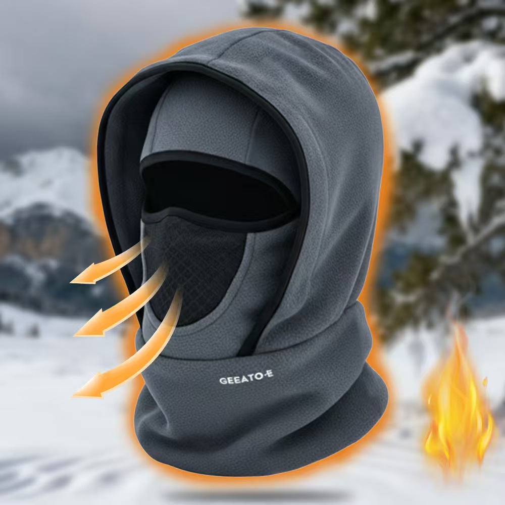 Grey Windproof Thermal Balaclava Hood - Full Face Mask & Polar Fleece Neck Warmer for Skiing, Cycling & Outdoor Sports - Image 1