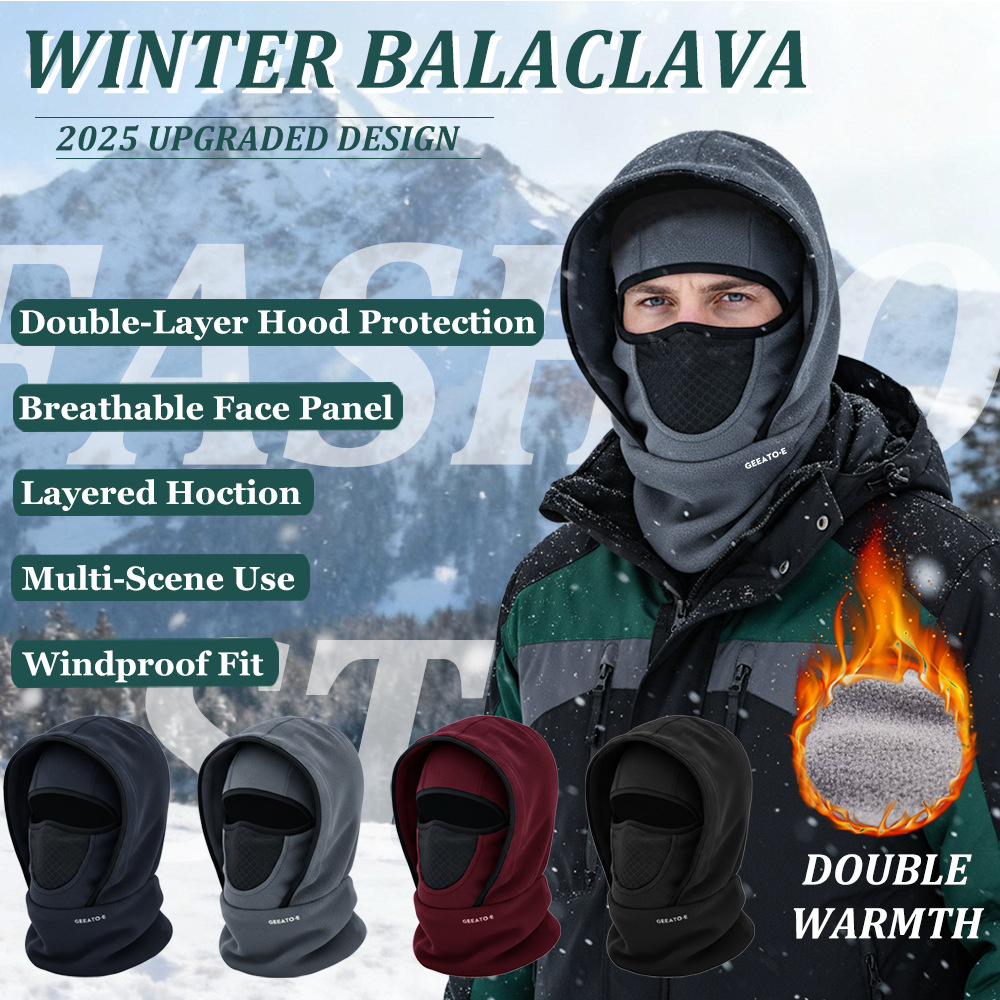 Grey Windproof Thermal Balaclava Hood - Full Face Mask & Polar Fleece Neck Warmer for Skiing, Cycling & Outdoor Sports - Image 3