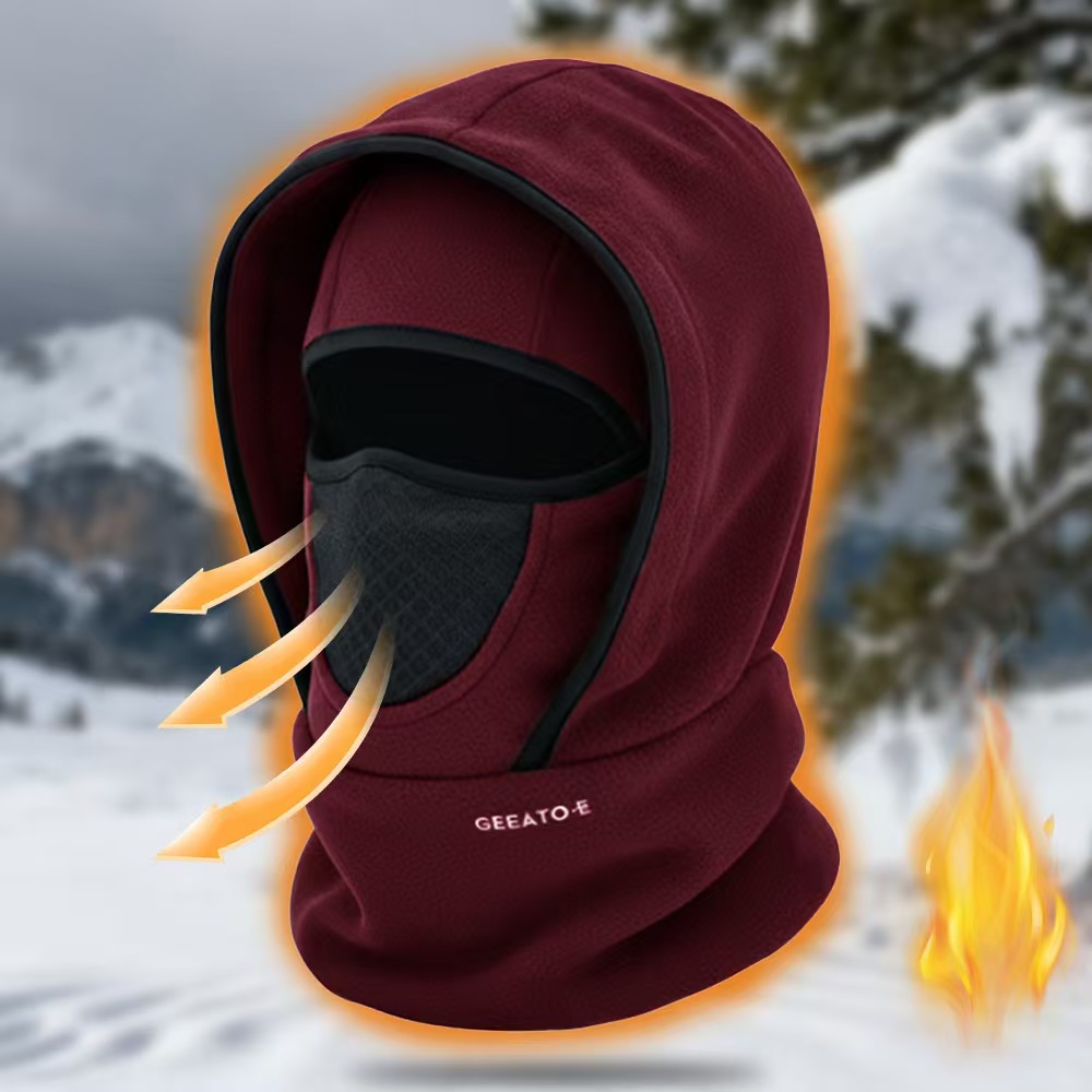 Wine Red Windproof Thermal Balaclava Hood - Full Face Mask & Polar Fleece Neck Warmer for Skiing, Cycling & Outdoor Sports - Image 1