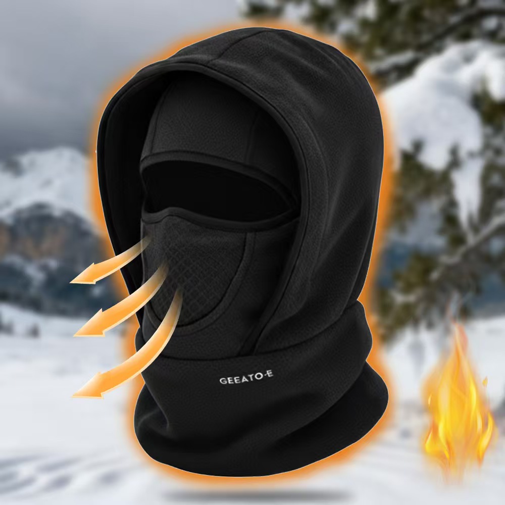 Windproof Thermal Rider Protection Set - 2 Pack Faux Rabbit Fur Knee Braces & Black Fleece Balaclava Hood Outdoor Sports Warmth Bundle - Image 2