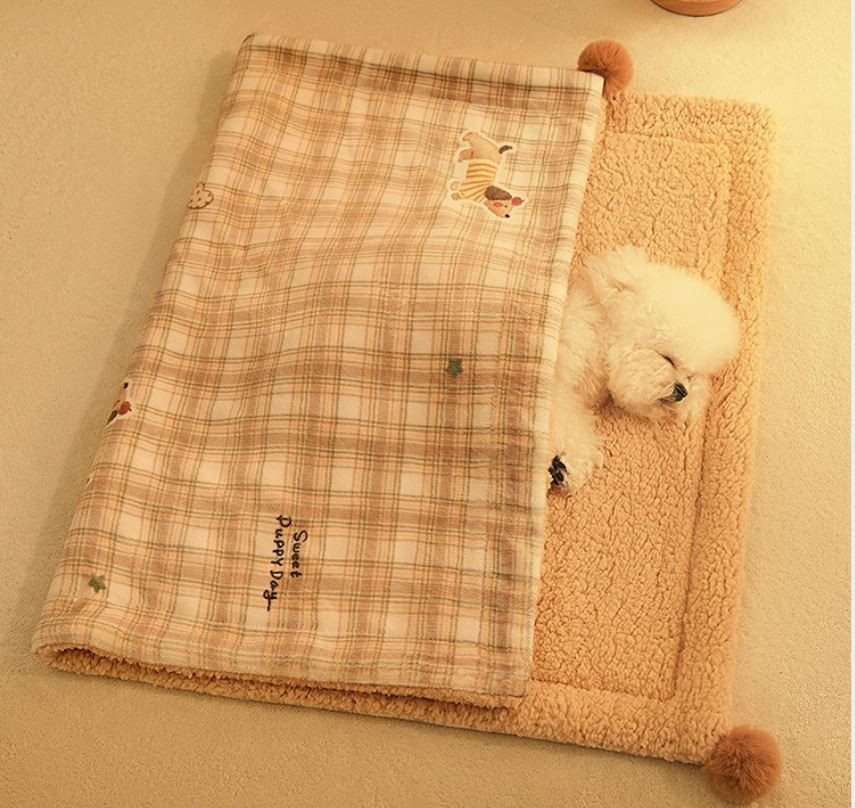 Plaid Puppy Premium Soft Fleece Dog Bed Mat/Quilt (M Size 60 x 40 CM) - All-Season Reversible Warm Cat Nap Pad - Image 2