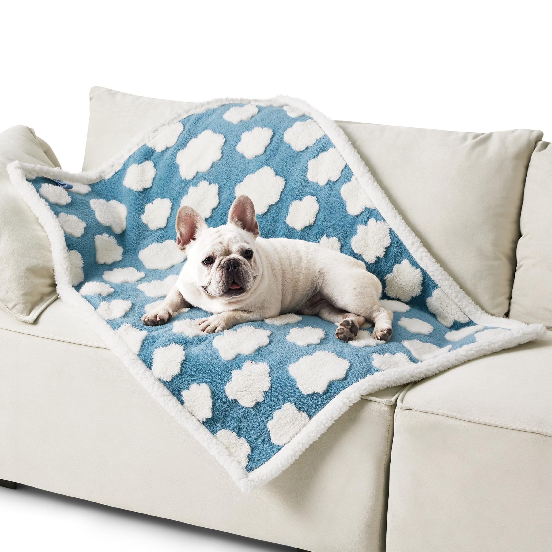 100 x 130 CM Waterproof Soft Sherpa Fleece Pet Blanket (Blue Sky & Clouds) - Reversible Thickened Furniture Protector for Dogs & Cats - Image 1