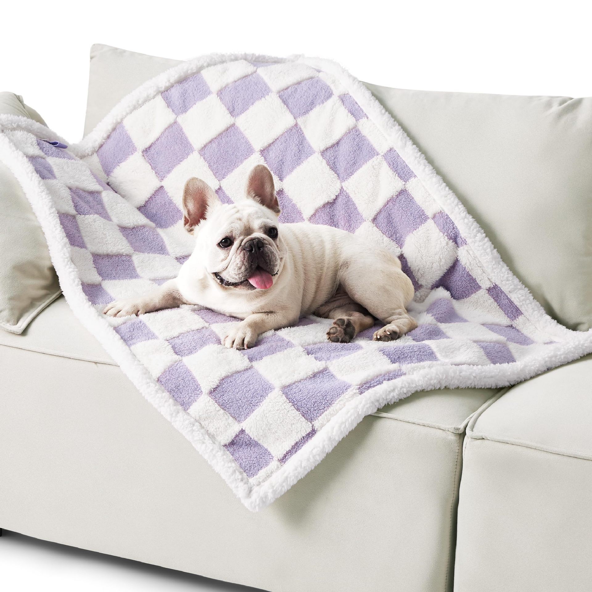 100 x 130 CM Waterproof Soft Sherpa Fleece Pet Blanket (Purple Gingham) - Reversible Thickened Furniture Protector for Dogs & Cats - Image 1