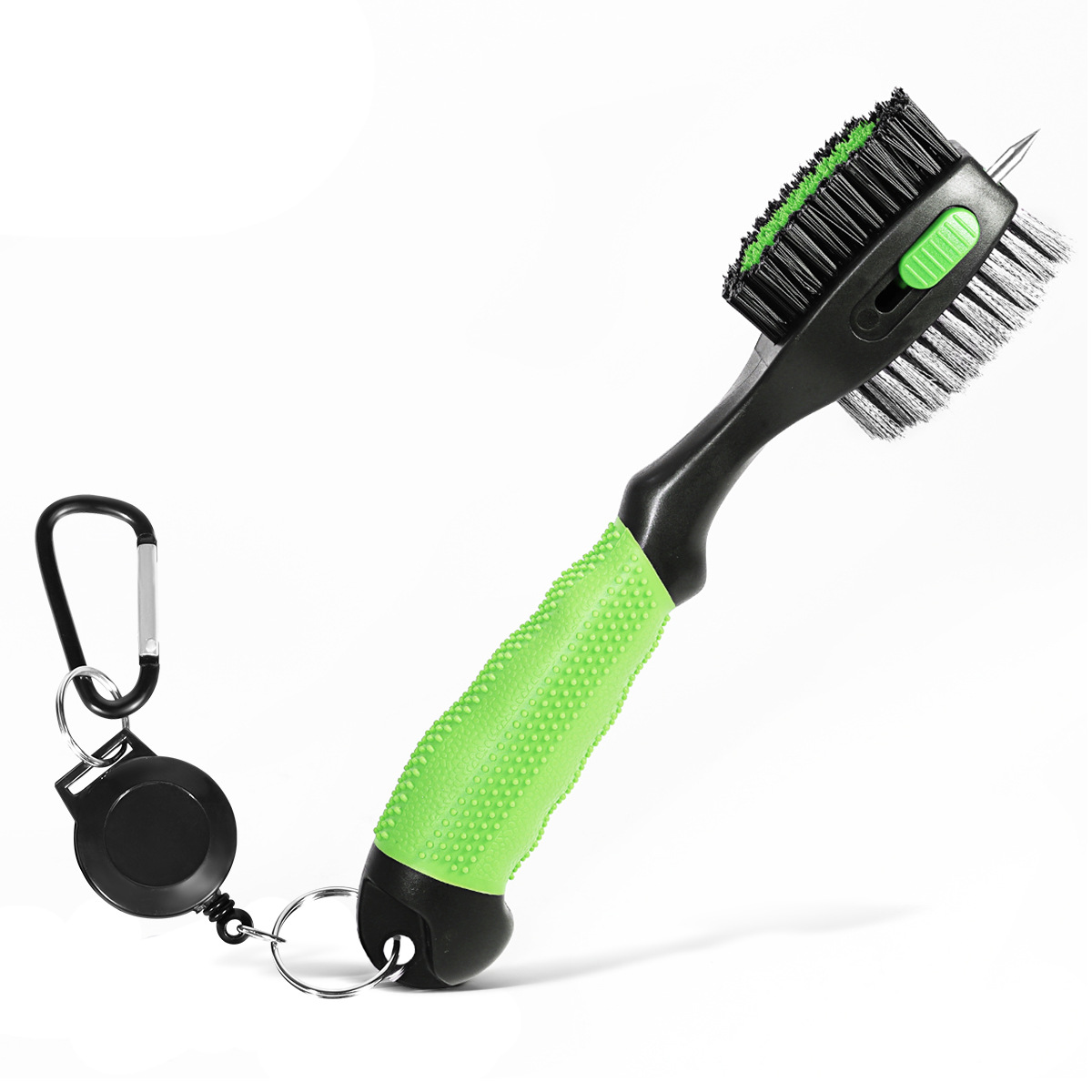 Green Premium Golf Club Cleaning Brush Extra Large Head Dual Bristles Retractable Zip Line & Groove Cleaner Spike Anti-Slip Ergonomic Grip 29cm - Image 1