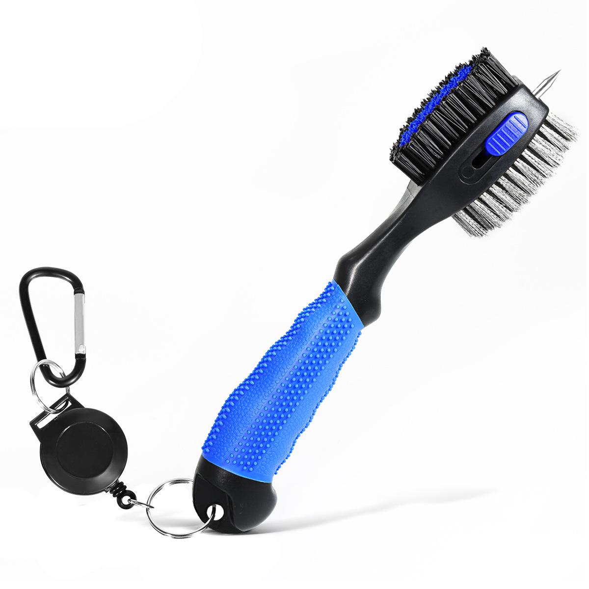 Blue Premium Golf Club Cleaning Brush Extra Large Head Dual Bristles Retractable Zip Line & Groove Cleaner Spike Anti-Slip Ergonomic Grip 29cm - Image 1