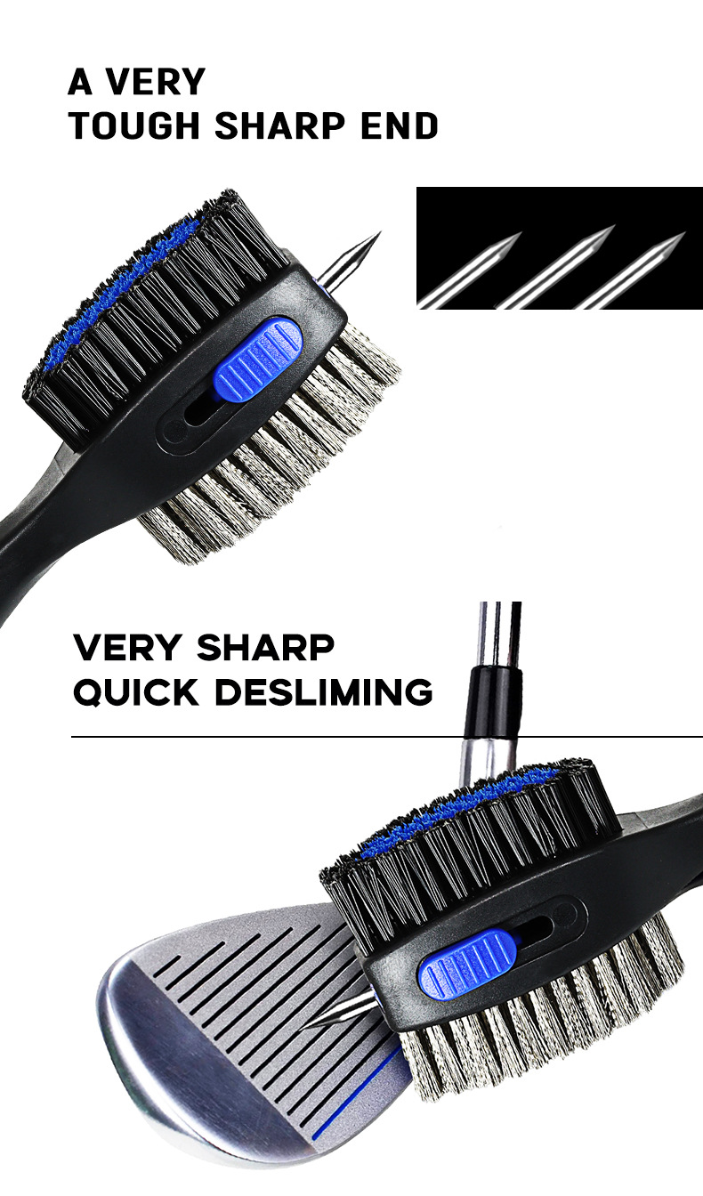Red Premium Golf Club Cleaning Brush Extra Large Head Dual Bristles Retractable Zip Line & Groove Cleaner Spike Anti-Slip Ergonomic Grip 29cm - Image 2