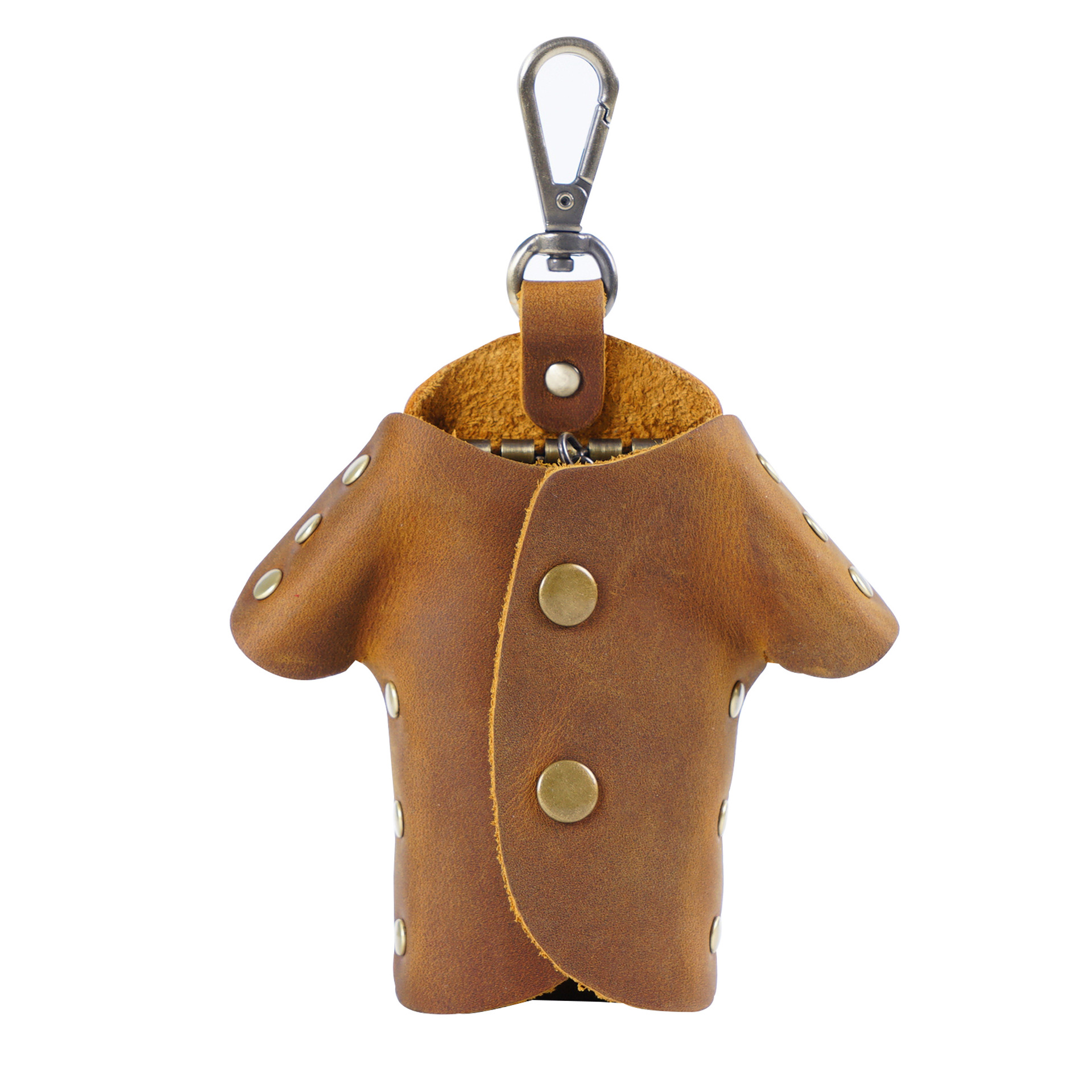 Brown Genuine Crazy Horse Leather Key Case Creative Jacket Shape Holder Vintage Cowhide Pouch for Car Fob & House Keys Brown - Image 1