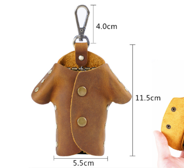 Brown Genuine Crazy Horse Leather Key Case Creative Jacket Shape Holder Vintage Cowhide Pouch for Car Fob & House Keys Brown - Image 2