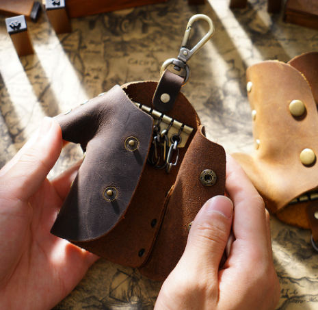 Coffee Genuine Crazy Horse Leather Key Case Creative Jacket Shape Holder Vintage Cowhide Pouch for Car Fob & House Keys Brown - Image 3