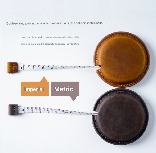 Black Handmade Crazy Horse Leather Retractable Tape Measure Keychain Dual Sided Scale 150cm/60