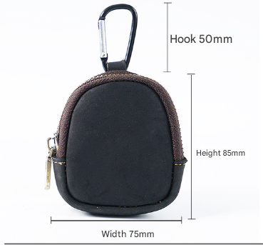 Black Genuine Crazy Horse Leather Mini Coin Purse Zipper Shell Pouch Small Earphone Case Key Holder with Carabiner Clip 8.5cm for Travel - Image 2