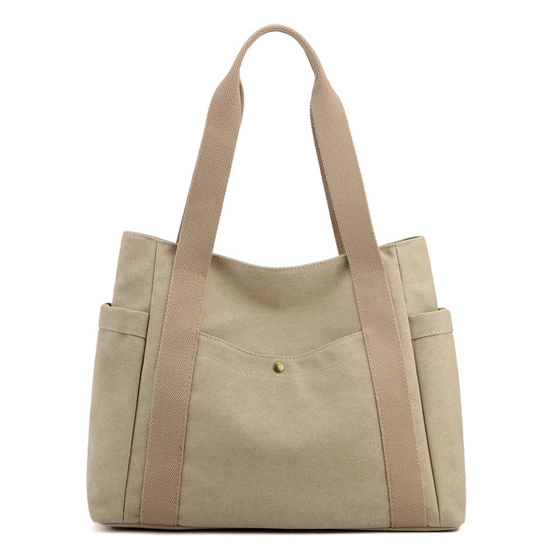 Grey Women's Large Canvas Tote Bag Minimalist Shoulder Handbag High Capacity 39cm for Work School & Travel - Image 1