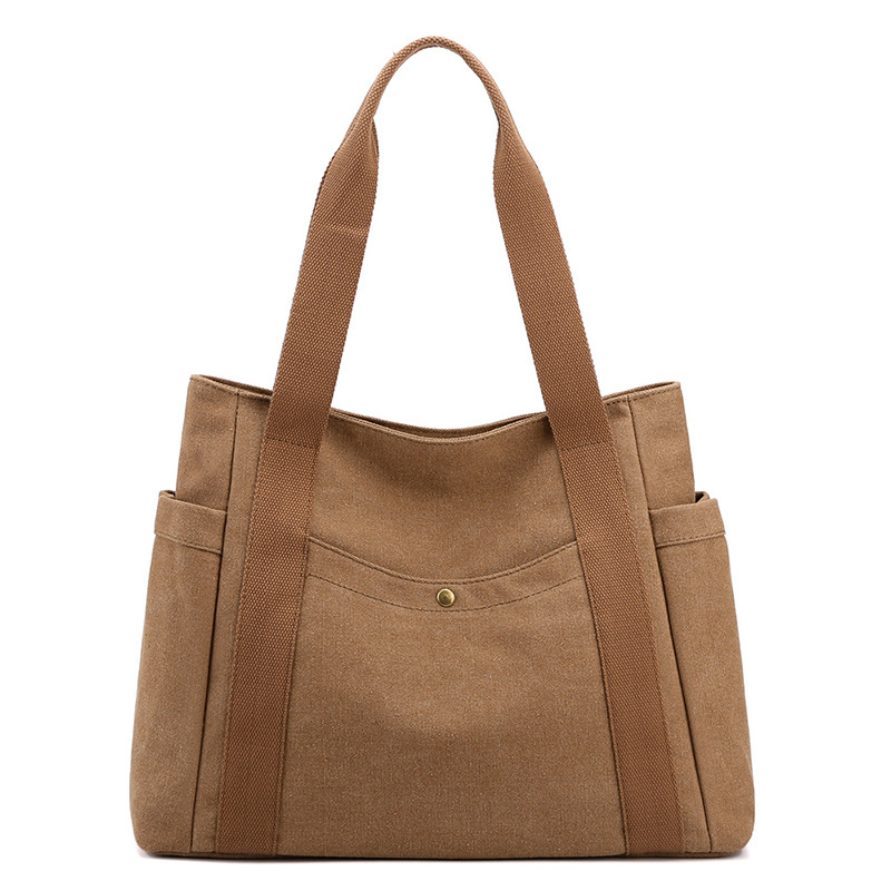 Coffee Women's Large Canvas Tote Bag Minimalist Shoulder Handbag High Capacity 39cm for Work School & Travel - Image 1
