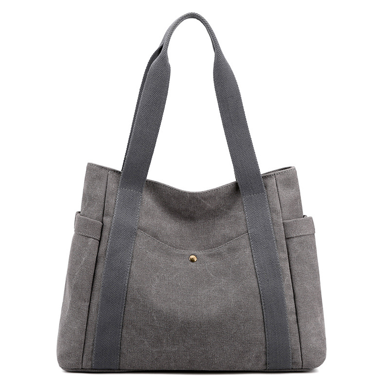 Grey Women's Large Canvas Tote Bag Minimalist Shoulder Handbag High Capacity 39cm for Work School & Travel - Image 1
