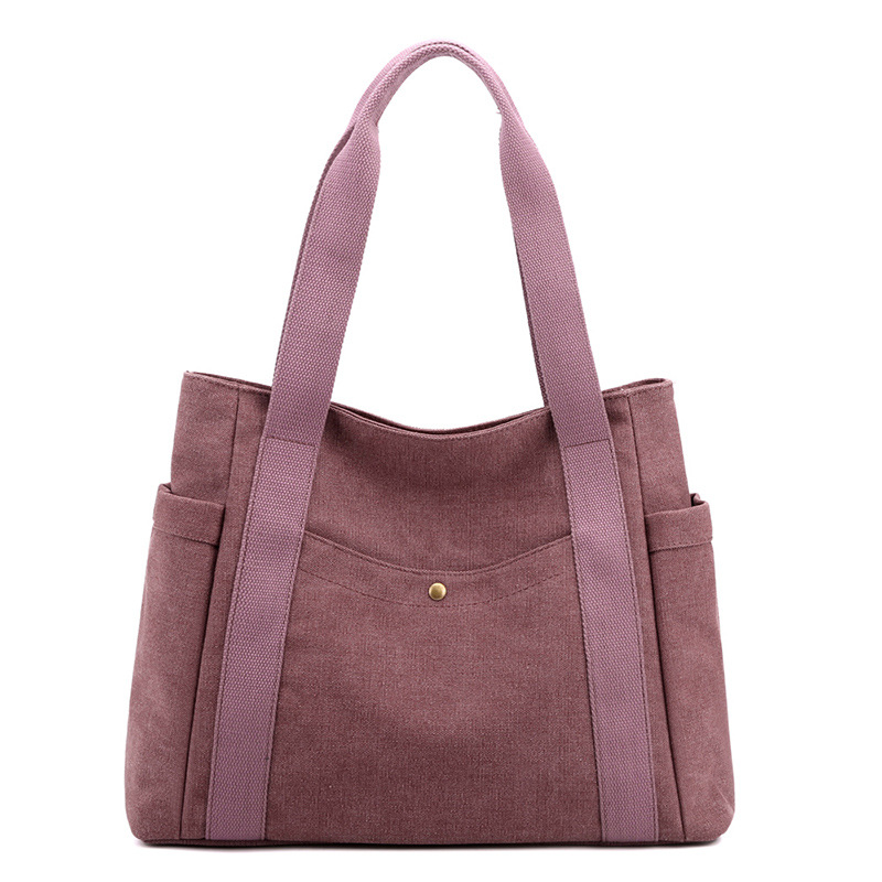 Purple Women's Large Canvas Tote Bag Minimalist Shoulder Handbag High Capacity 39cm for Work School & Travel - Image 1