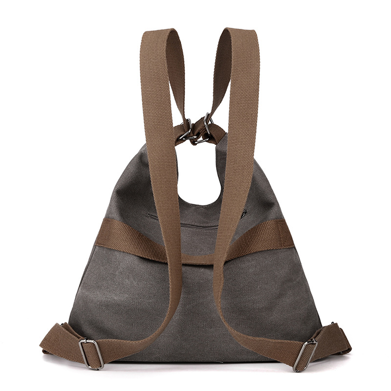 Grey Versatile 3-in-1 Canvas Backpack and Shoulder Bag Large Capacity Handbag for Women Ideal for Travel School and Everyday Use - Image 3