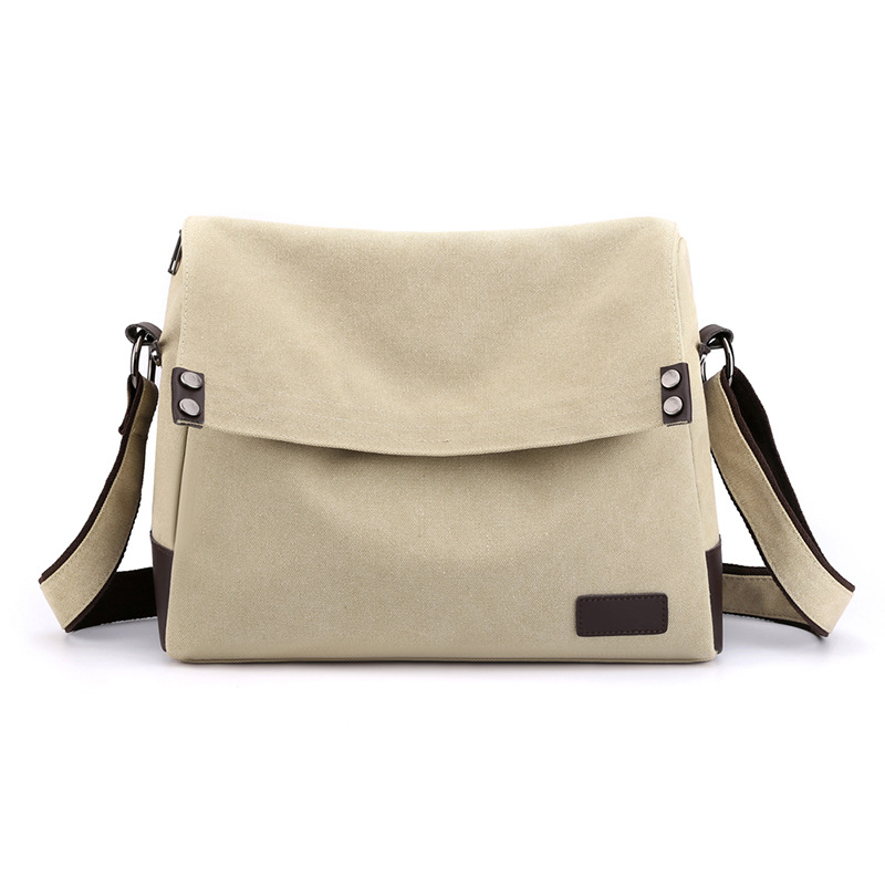 Khaki Men's Large Capacity Canvas Messenger Bag Lightweight Multi-Pocket Crossbody Shoulder Bag for Work Casual Travel iPad Compatible - Image 1