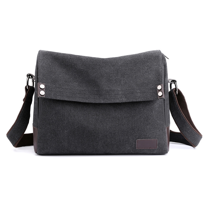 Black Men's Large Capacity Canvas Messenger Bag Lightweight Multi-Pocket Crossbody Shoulder Bag for Work Casual Travel iPad Compatible - Image 1