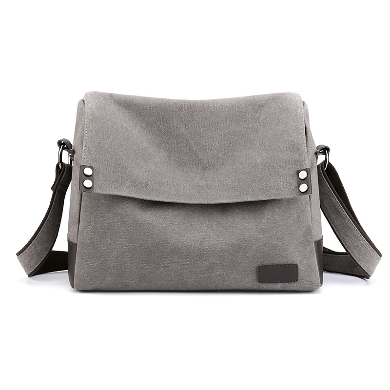 Grey Men's Large Capacity Canvas Messenger Bag Lightweight Multi-Pocket Crossbody Shoulder Bag for Work Casual Travel iPad Compatible - Image 1