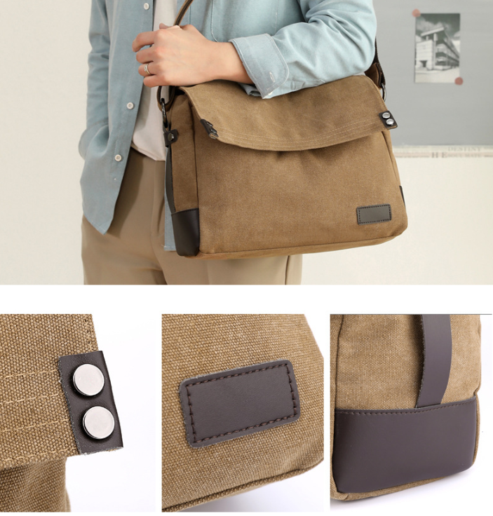 Grey Men's Large Capacity Canvas Messenger Bag Lightweight Multi-Pocket Crossbody Shoulder Bag for Work Casual Travel iPad Compatible - Image 2