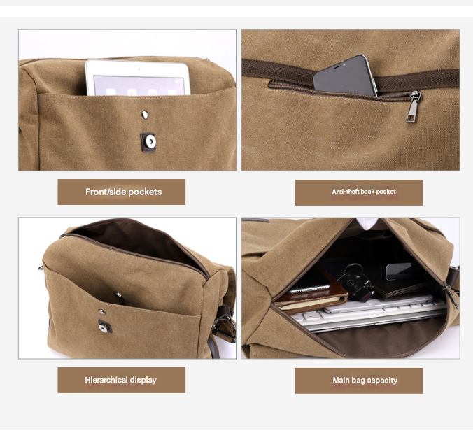 Grey Men's Large Capacity Canvas Messenger Bag Lightweight Multi-Pocket Crossbody Shoulder Bag for Work Casual Travel iPad Compatible - Image 4