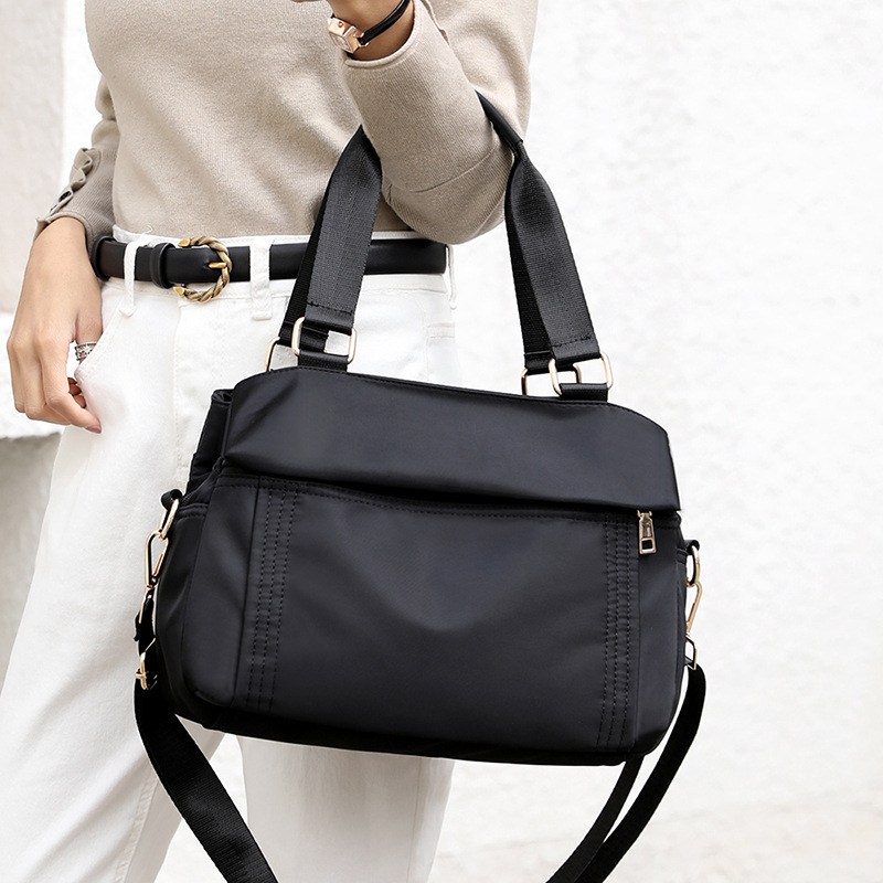 Brown Women's Large Capacity Water-Resistant Nylon Handbag Multi-Compartment Crossbody Shoulder Bag for Work Travel and Daily Use 30cm - Image 3