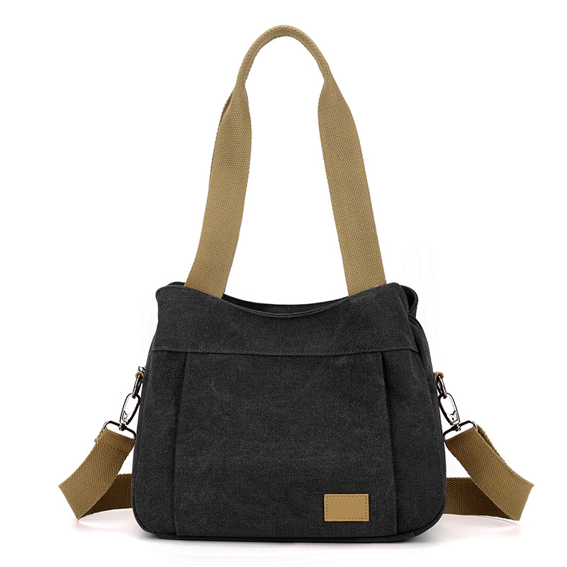 Black Multi-functional Large Capacity Canvas Tote Bag - Versatile 3-Way Adjustable Shoulder and Crossbody Handbag for Work, Travel, and Daily Use - Image 1