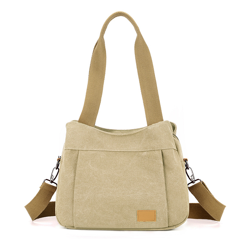 Khaki Multi-functional Large Capacity Canvas Tote Bag - Versatile 3-Way Adjustable Shoulder and Crossbody Handbag for Work, Travel, and Daily Use - Image 1