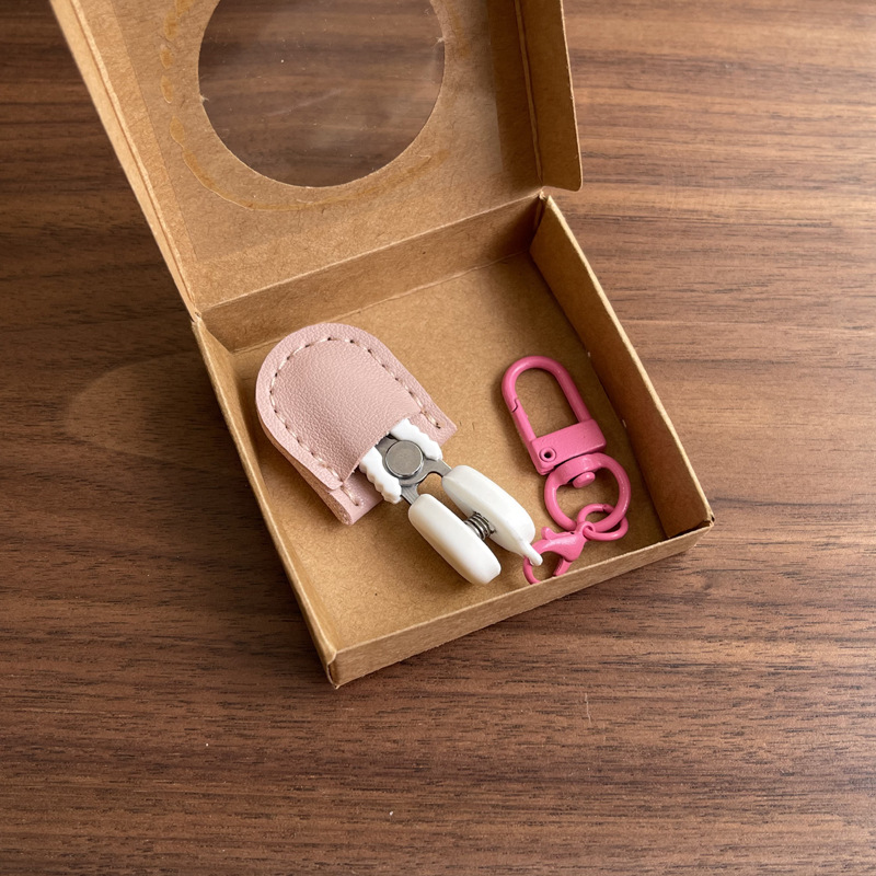 Pink Ultra-Portable Mini Precision Scissors Set - Compact 7cm Craft Snips with Safety Cap, Leather Sheath, and Keychain Hook for Travel and DIY - Image 1
