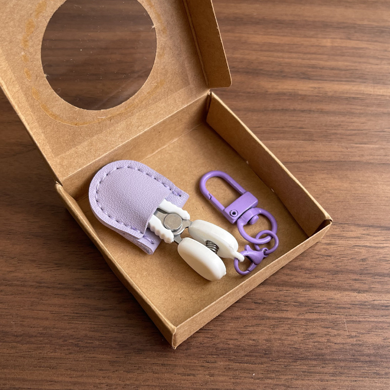 Purple Ultra-Portable Mini Precision Scissors Set - Compact 7cm Craft Snips with Safety Cap, Leather Sheath, and Keychain Hook for Travel and DIY - Image 1
