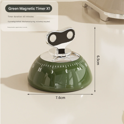 Green Magnetic Mechanical Kitchen Timer - 60-Minute Visual Countdown Clock for Cooking, Study, and Kids Time Management - No Battery Required - Image 1