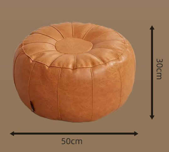 Brown Faux Leather Pumpkin Pouf Cover - DIY Unfilled Round Ottoman for Clothes Storage and Footrest - 50x30cm Versatile Home Decor - Image 2