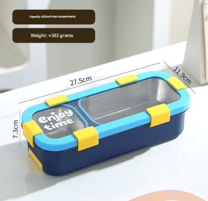 Blue Premium 2-Compartment Stainless Steel Lunch Box - 600ml Leak-Proof Bento Box for School and Office - Portable Meal Container for Students and Professionals - Image 1