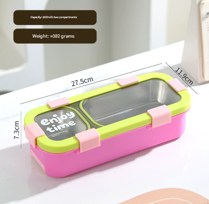 Green Premium 2-Compartment Stainless Steel Lunch Box - 600ml Leak-Proof Bento Box for School and Office - Portable Meal Container for Students and Professionals - Image 1