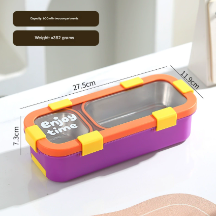 Orange Premium 2-Compartment Stainless Steel Lunch Box - 600ml Leak-Proof Bento Box for School and Office - Portable Meal Container for Students and Professionals - Image 1