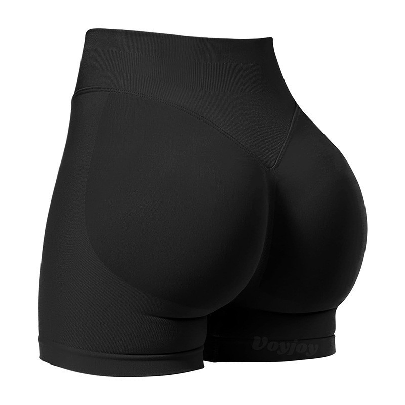 XXL Black High-Elastic Hip Yoga Shorts - Seamless Mid-Intensity Pilates Workout Shorts - Image 1