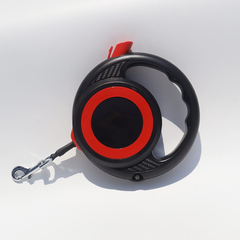 Black-red Heavy Duty Retractable Dog Leash with Ergonomic Wide Handle - Automatic Tangle-Free Extending Lead for Large and Medium Dogs - Carbon Fiber Texture - Image 1