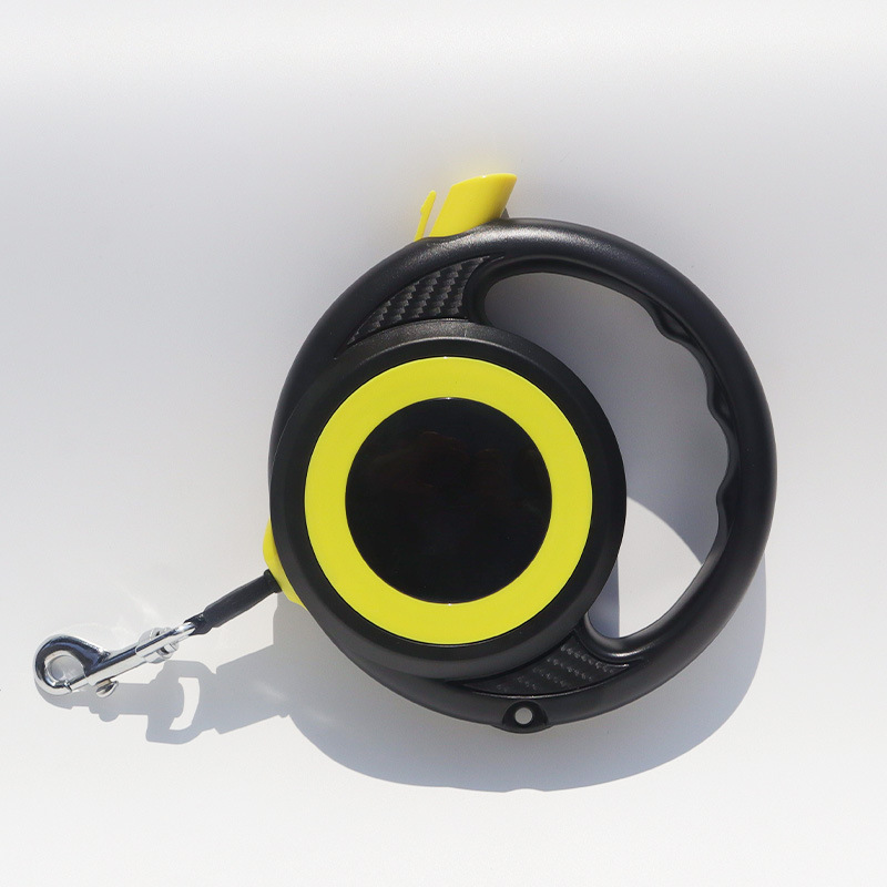 Black-yellow Heavy Duty Retractable Dog Leash with Ergonomic Wide Handle - Automatic Tangle-Free Extending Lead for Large and Medium Dogs - Carbon Fiber Texture - Image 1