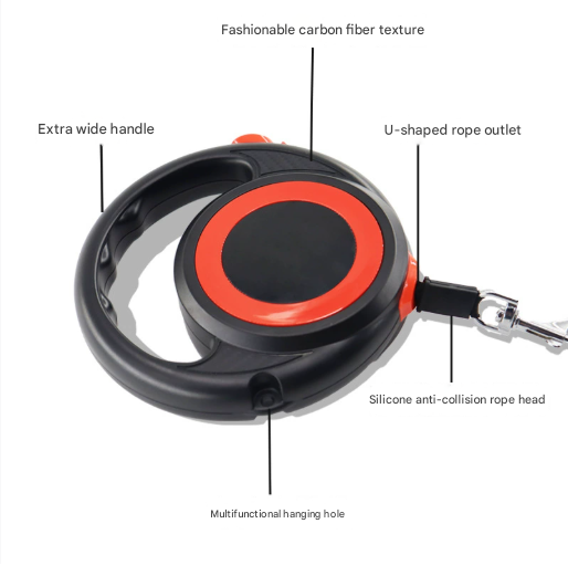 White Heavy Duty Retractable Dog Leash with Ergonomic Wide Handle - Automatic Tangle-Free Extending Lead for Large and Medium Dogs - Carbon Fiber Texture - Image 2
