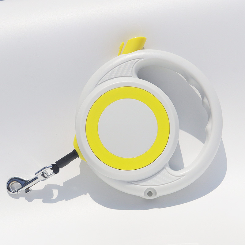 Yellow-white Heavy Duty Retractable Dog Leash with Ergonomic Wide Handle - Automatic Tangle-Free Extending Lead for Large and Medium Dogs - Carbon Fiber Texture - Image 1