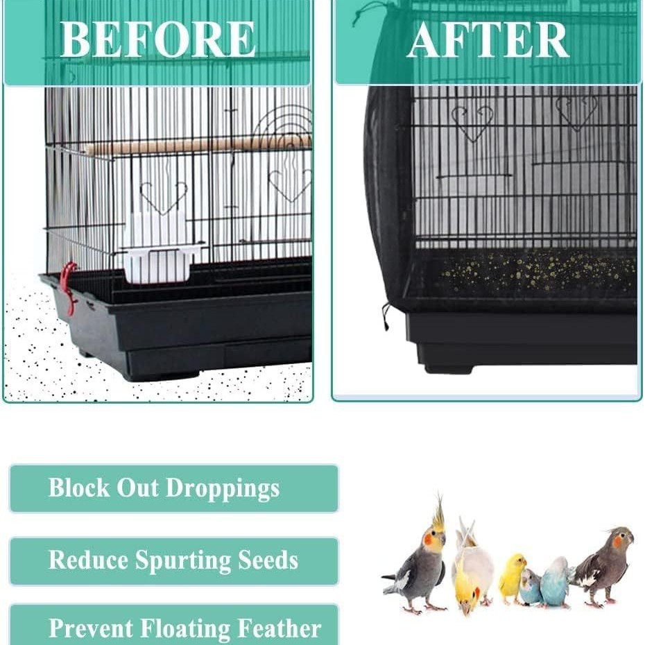 L Black Star【Height 30, Circumference 220】 Large Bird Cage Seed Catcher Net Cover - Adjustable Mesh Guard Splash-Proof Dust Cover for Indoor Outdoor Cages - Image 3