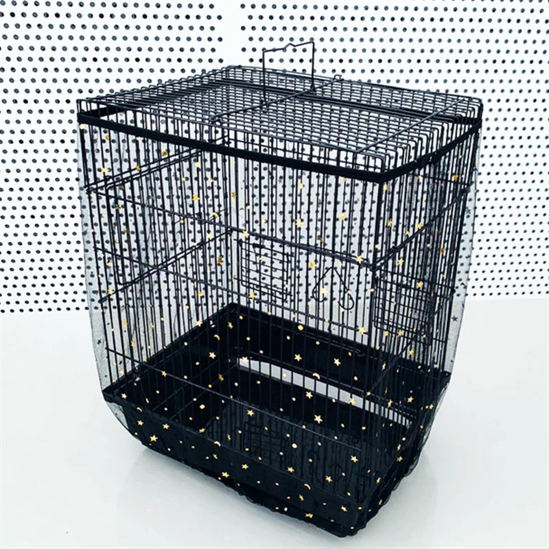 XXL Black Star【Height 40, Circumference 220】 Large Bird Cage Seed Catcher Net Cover - Adjustable Mesh Guard Splash-Proof Dust Cover for Indoor Outdoor Cages - Image 1