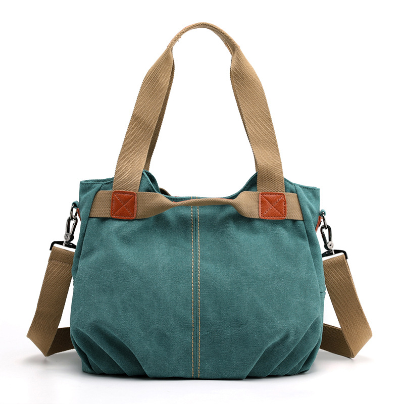 Light Green Women's Retro Canvas Tote Bag Large Capacity Shoulder Handbag Adjustable Crossbody Strap 35cm for Travel Work & Daily Use - Image 1
