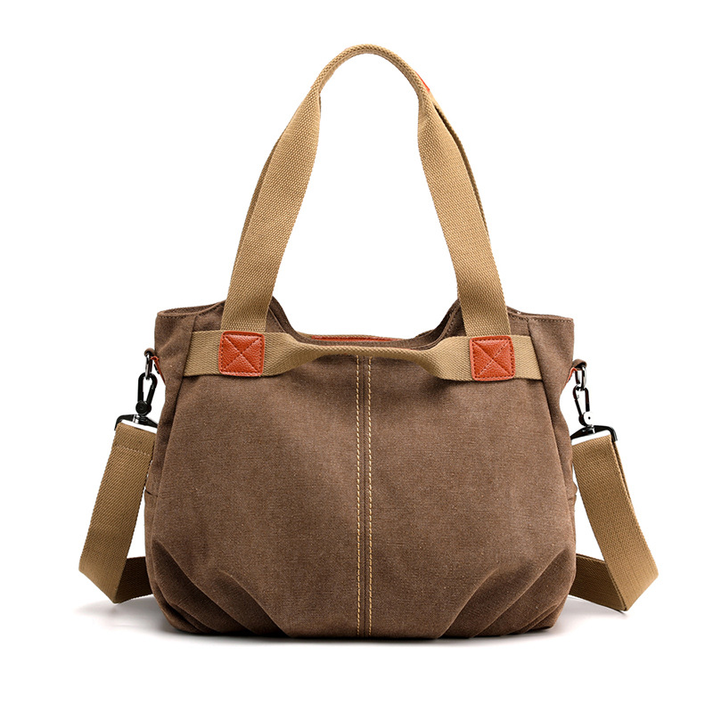 Coffee Women's Retro Canvas Tote Bag Large Capacity Shoulder Handbag Adjustable Crossbody Strap 35cm for Travel Work & Daily Use - Image 1