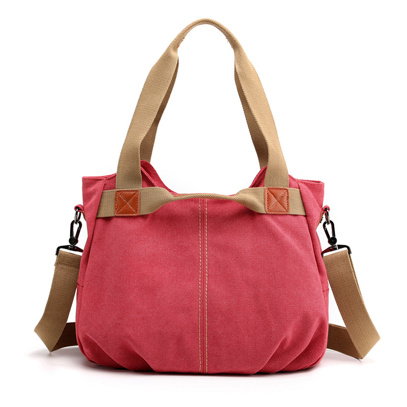 Pink Women's Retro Canvas Tote Bag Large Capacity Shoulder Handbag Adjustable Crossbody Strap 35cm for Travel Work & Daily Use - Image 1